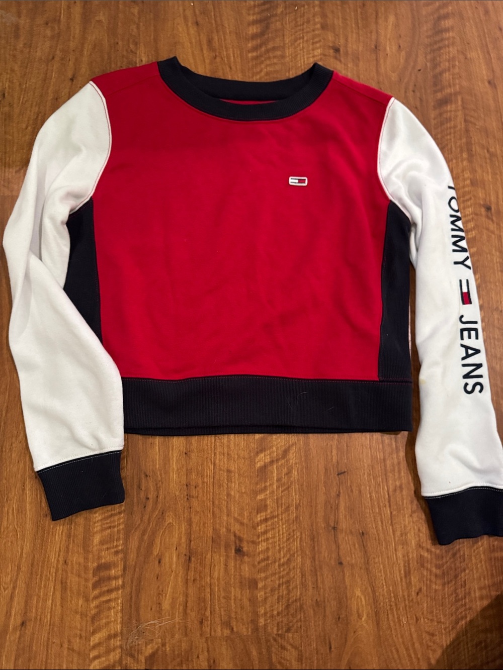 Tommy Hilfiger Red, White & Black Colorblock Crewneck Sweatshirt